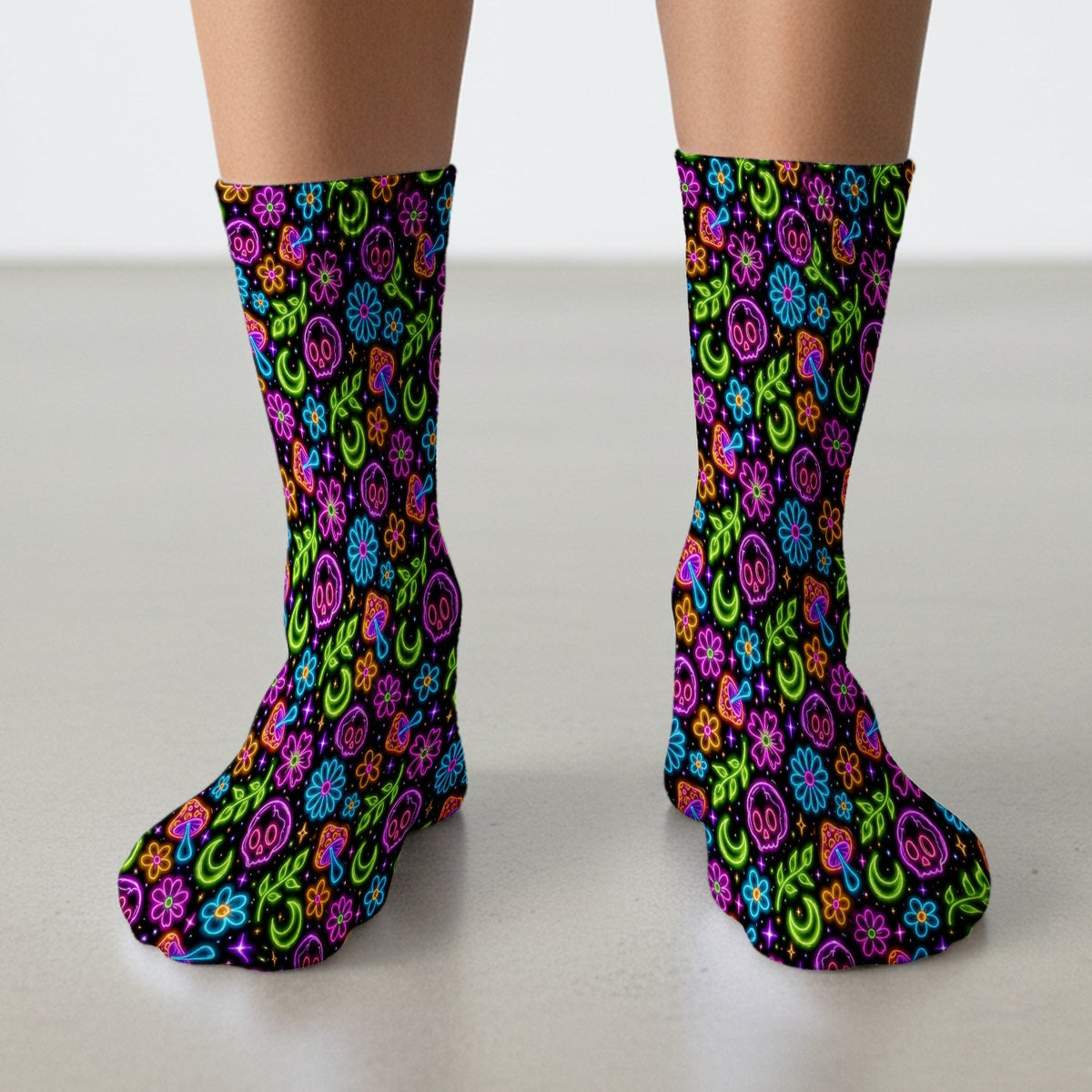 Neon Skull Mushroom Floral Nurse Socks