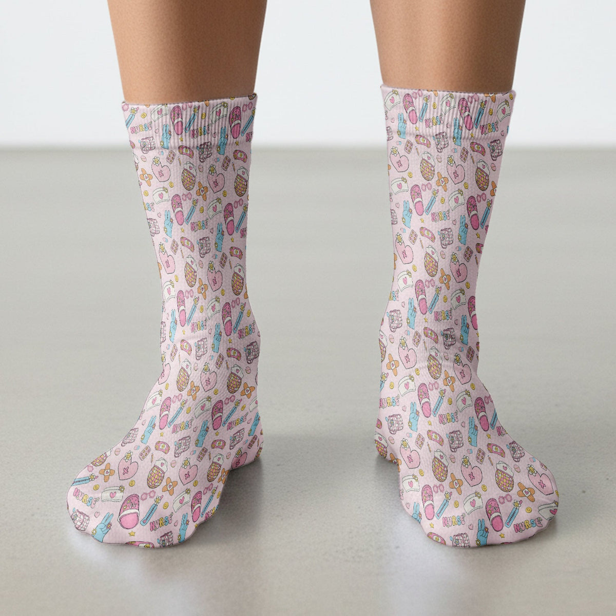 Pink Medical Tools Nurse Socks