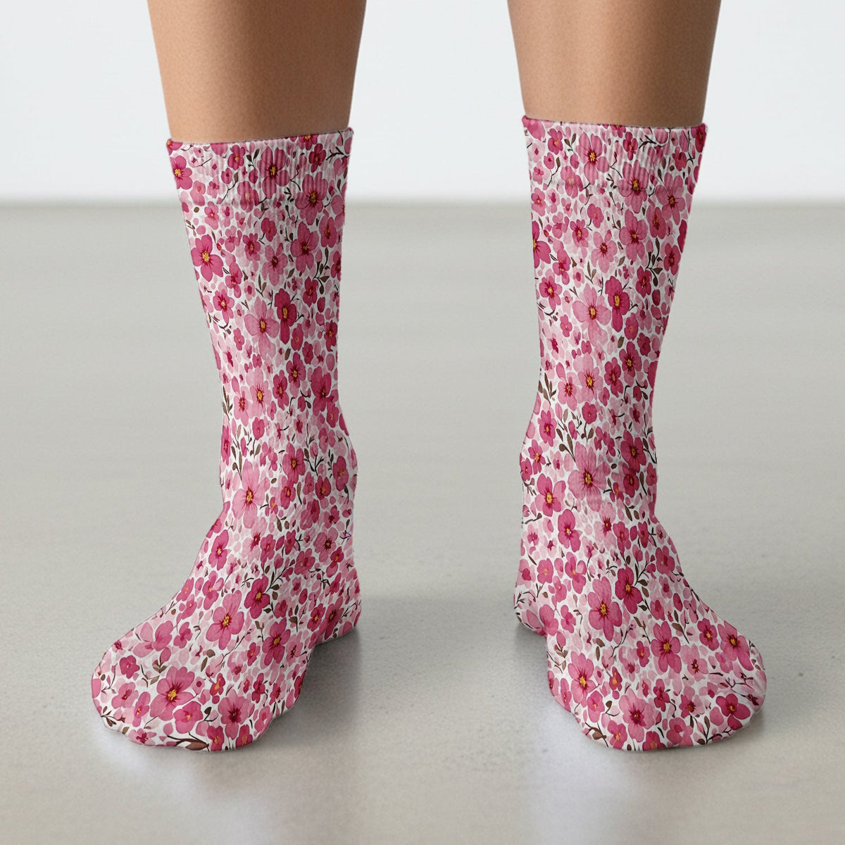 Pink Cherry Blossom Floral Nurse Socks