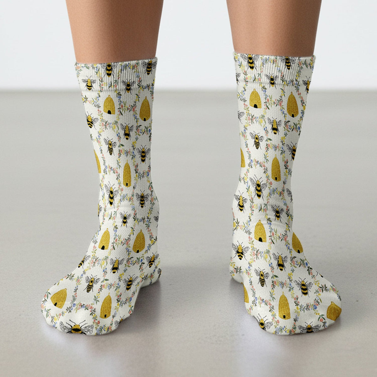 Honey Bee Beehive Floral Nurse Socks