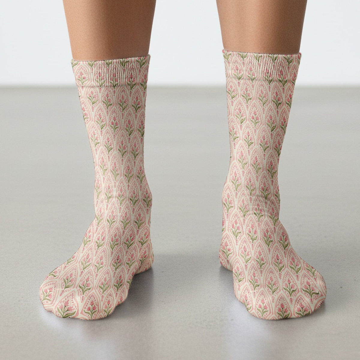 Pink Tulip Floral Arch Nurse Socks