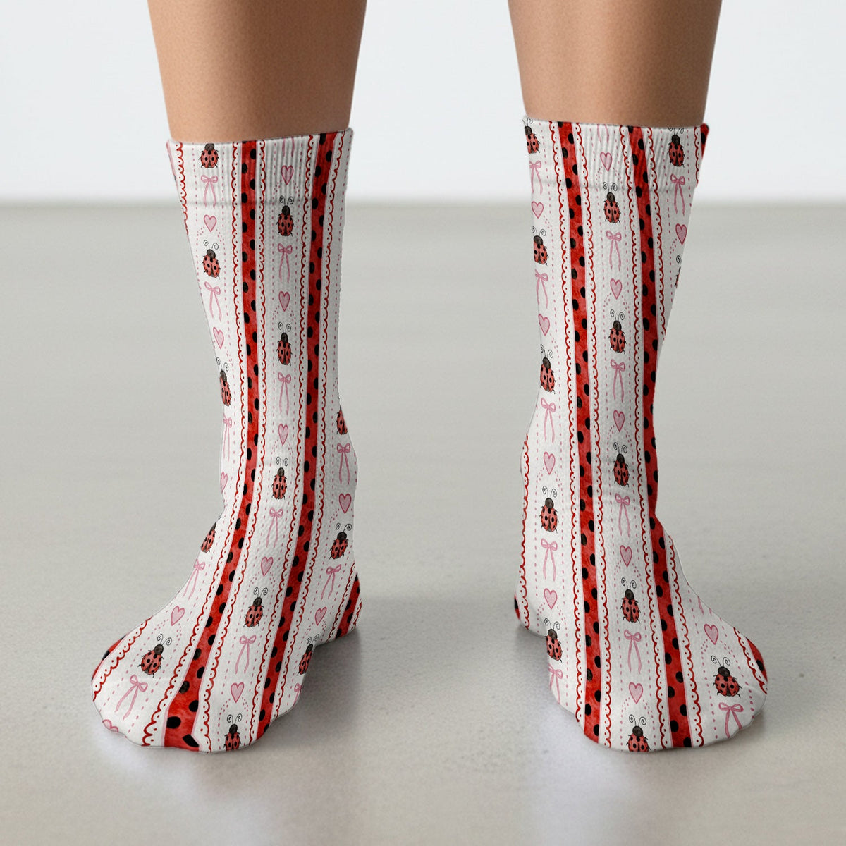 Ladybug Heart Bow Stripe Nurse Socks