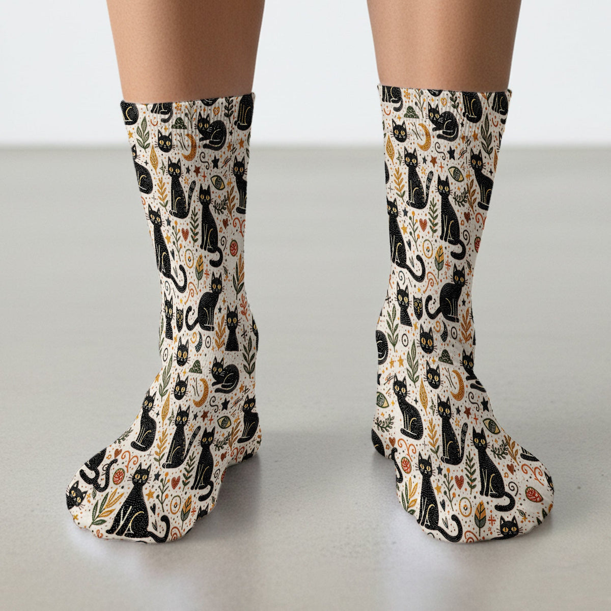 Mystic Black Cat Celestial Nurse Socks