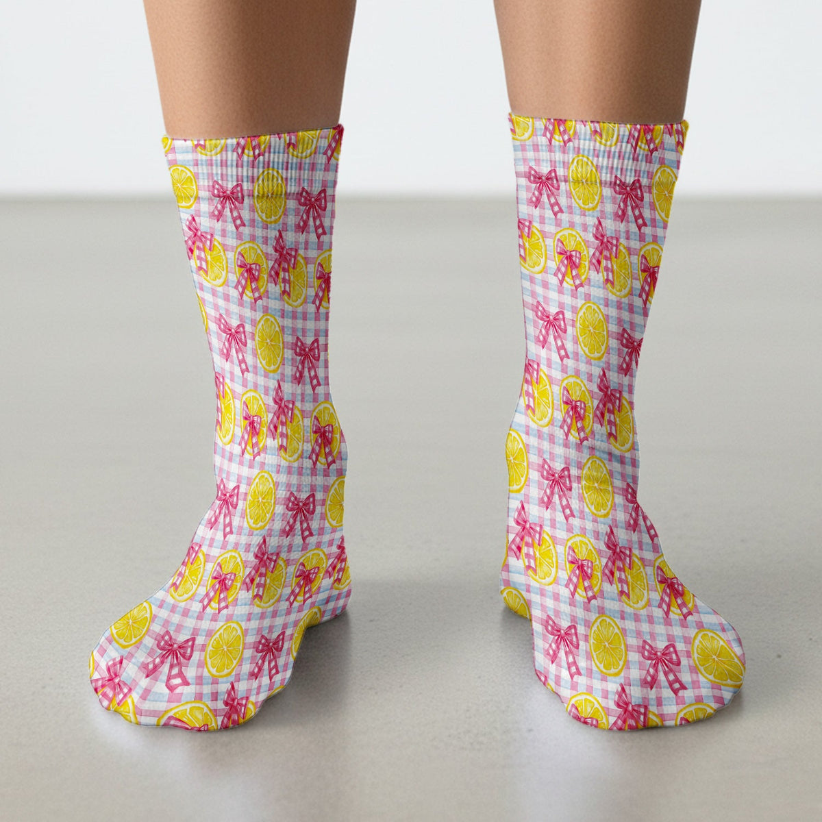 Lemon Slice Pink Bow Gingham Nurse Socks