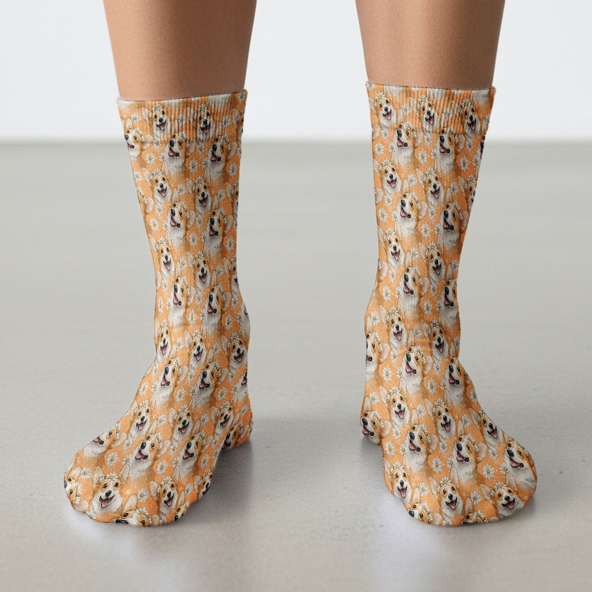 Corgi Daisy Floral Orange Nurse Socks