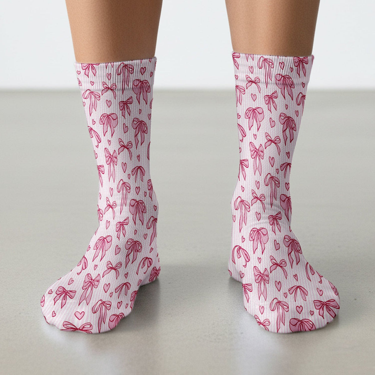 Pink Bow Heart Stripe Nurse Socks