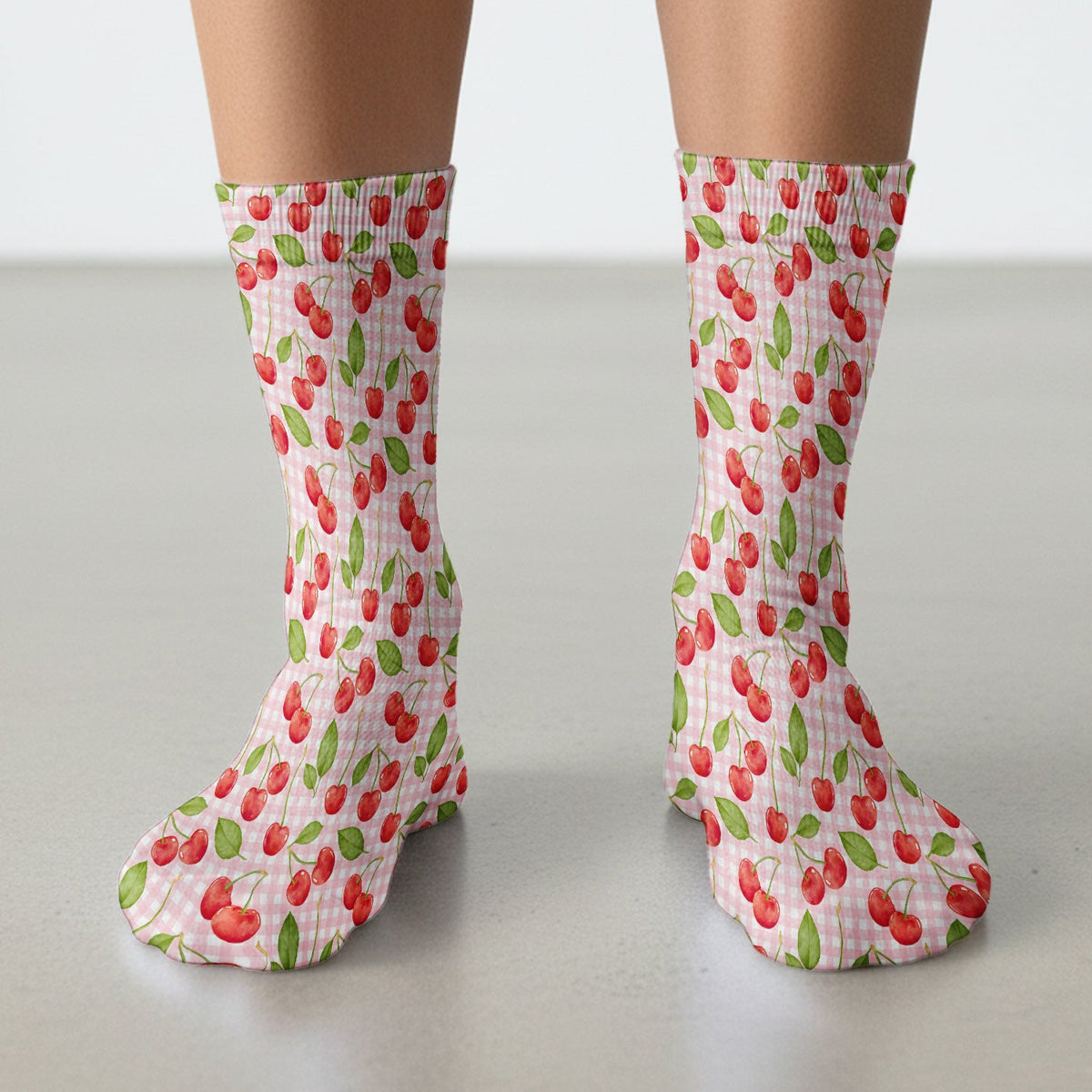 Sweet Red Cherry Gingham Nurse Socks