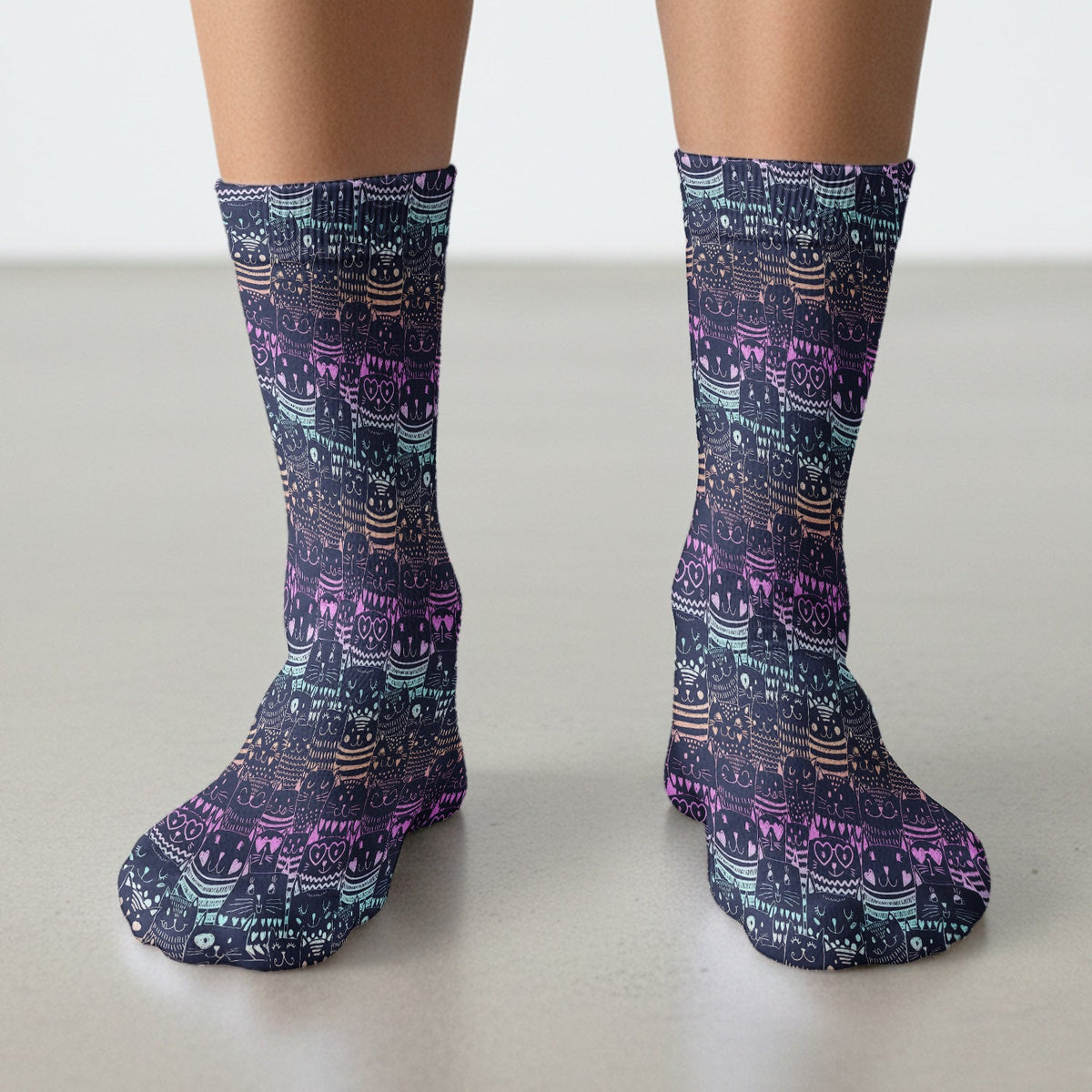 Neon Cat Faces Nurse Socks