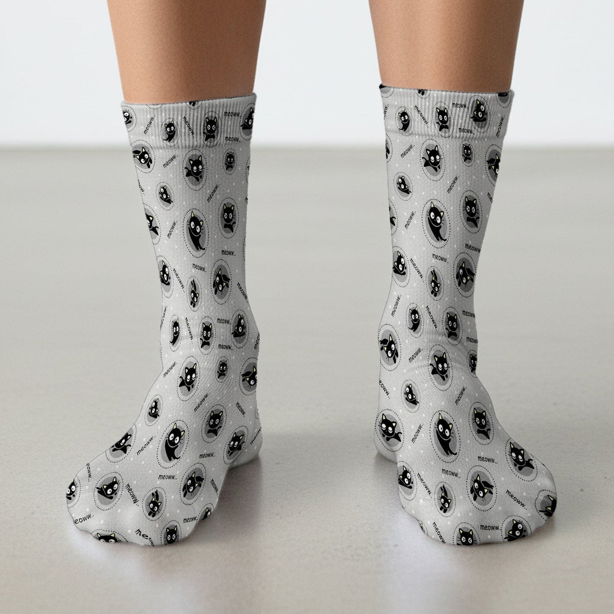 Black Cat Meow Nurse Socks