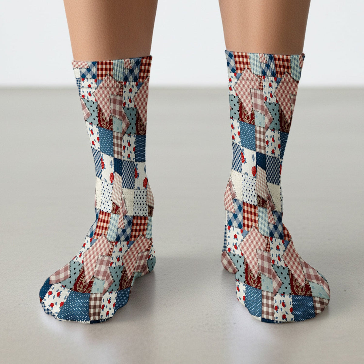 Retro Patchwork Plaid Quilt Nurse Socks