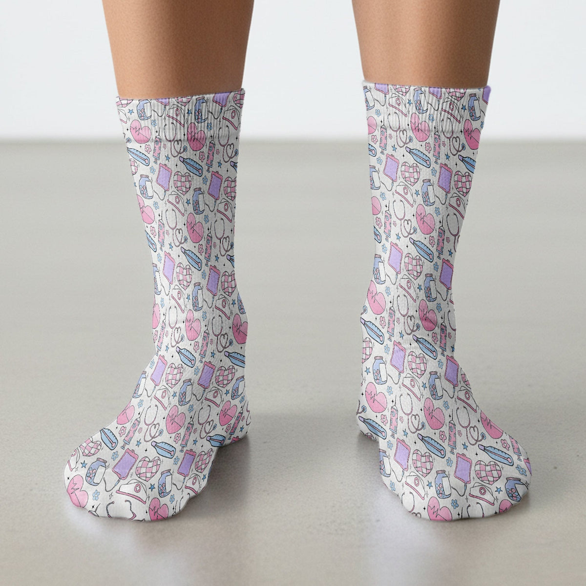 Pastel Medical Icons Nurse Socks