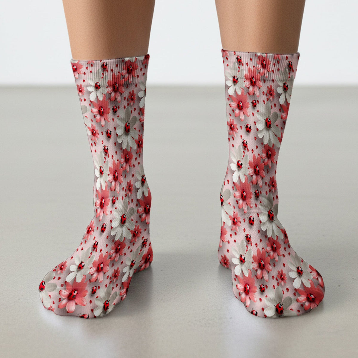 Red Ladybug Flower Nurse Socks