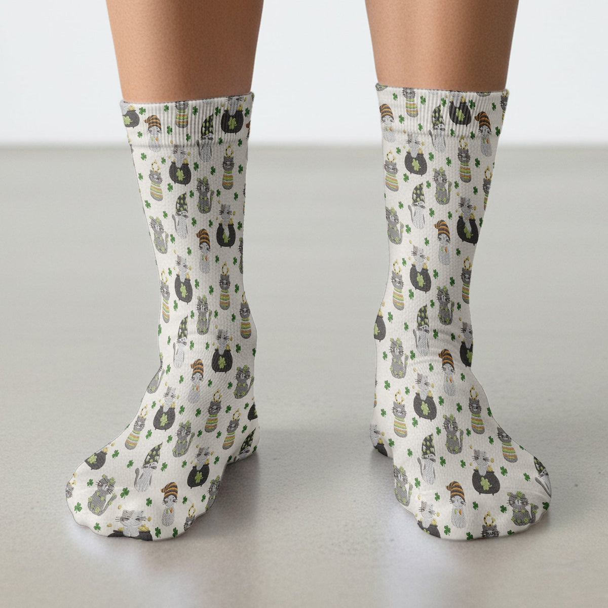 St Patrick Lucky Cat Shamrock Nurse Socks