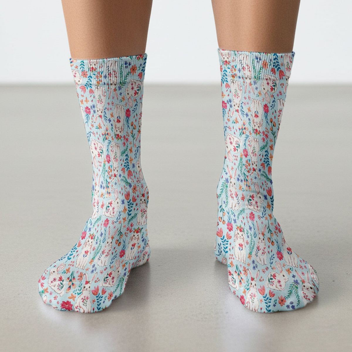 Springtime Bunny Floral Nurse Socks