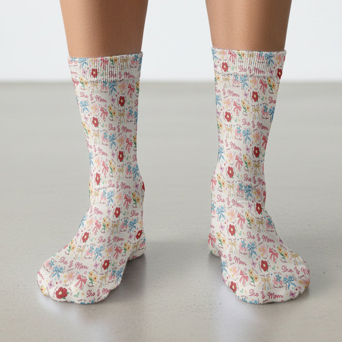 She Is Mom Floral Bow Nurse Socks