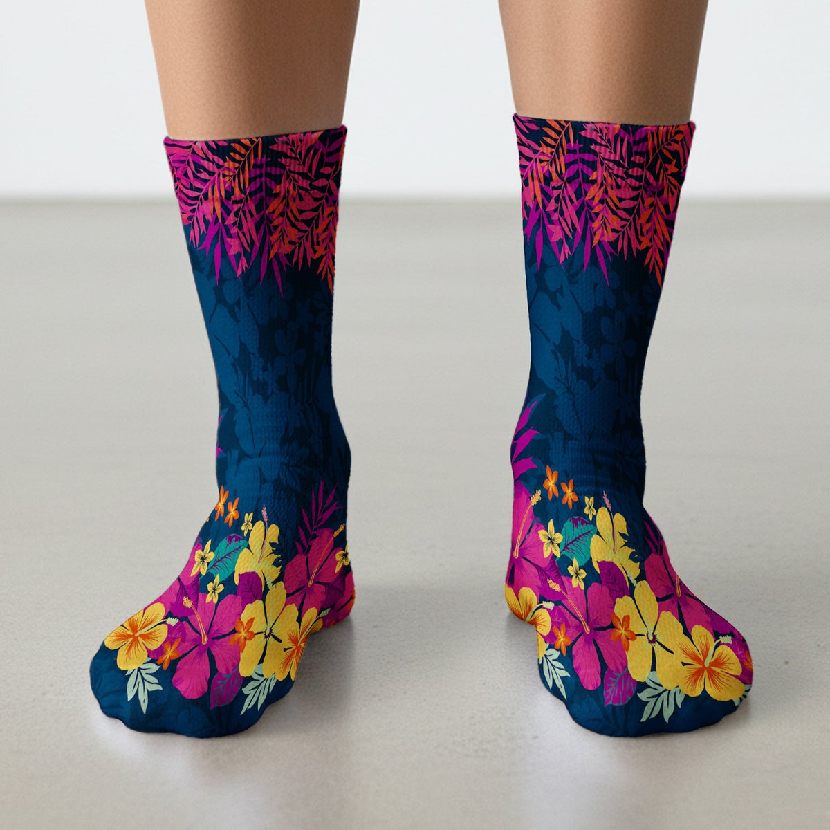 Tropical Hibiscus Palm Leaf Nurse Socks