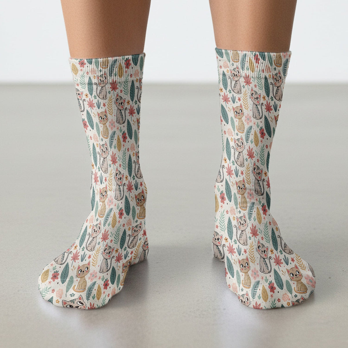 Cat Floral Leaf Nurse Socks