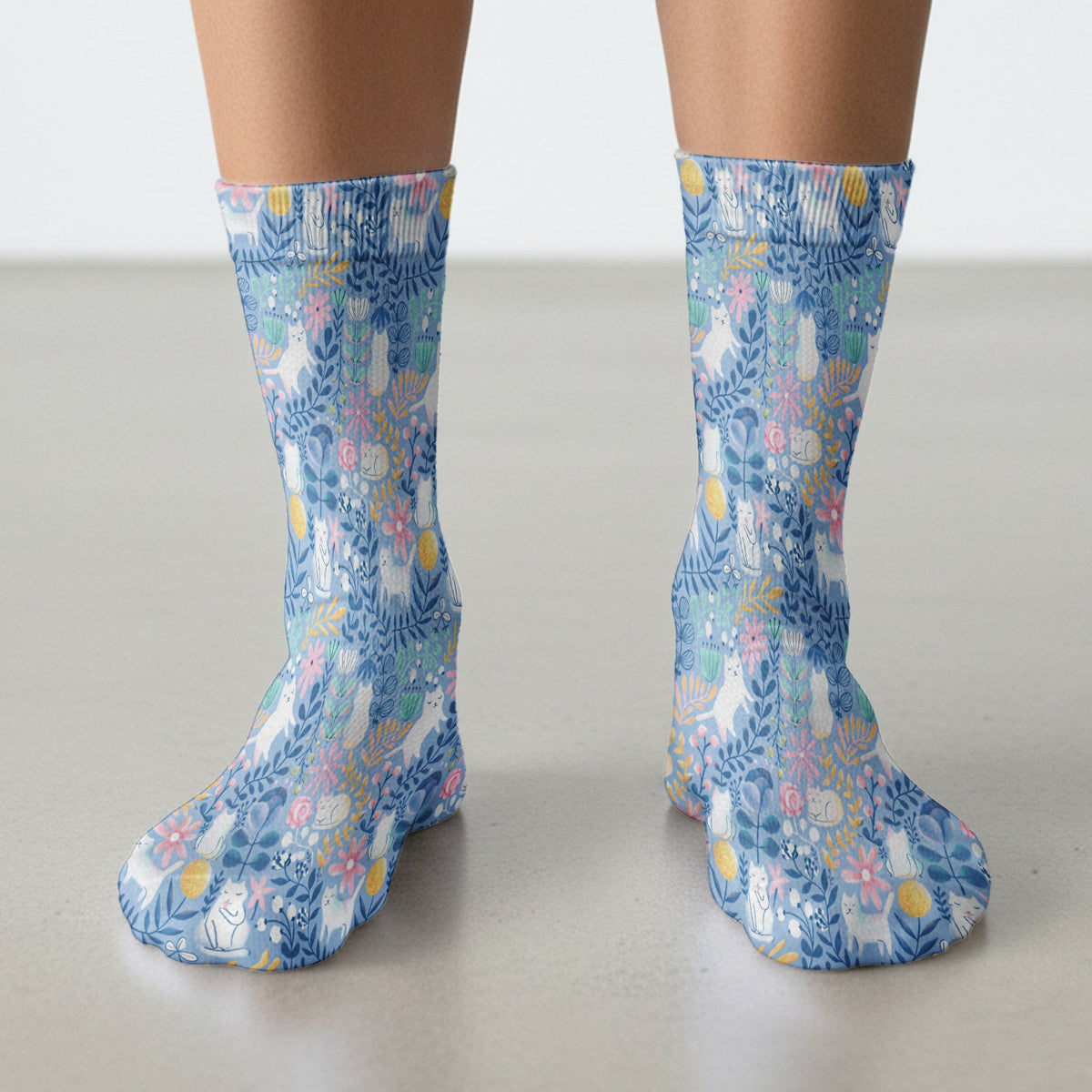 Whimsical Cat Floral Nurse Socks