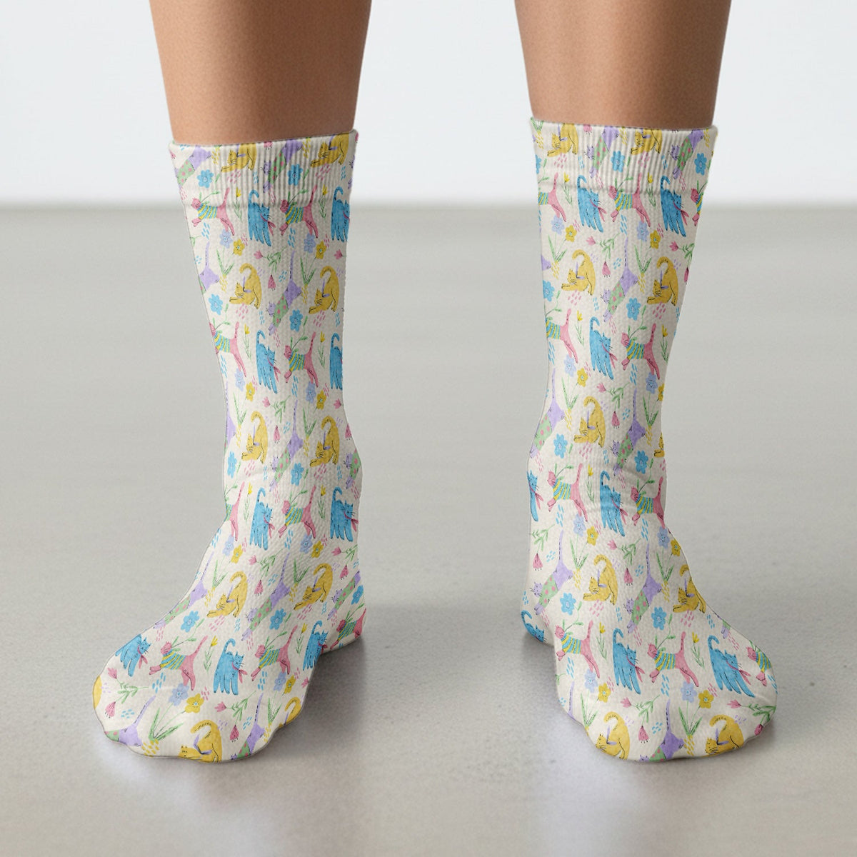 Colorful Cat Floral Nurse Socks