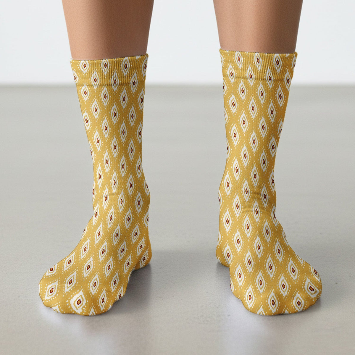 Mustard Geometric Ikat Nurse Socks