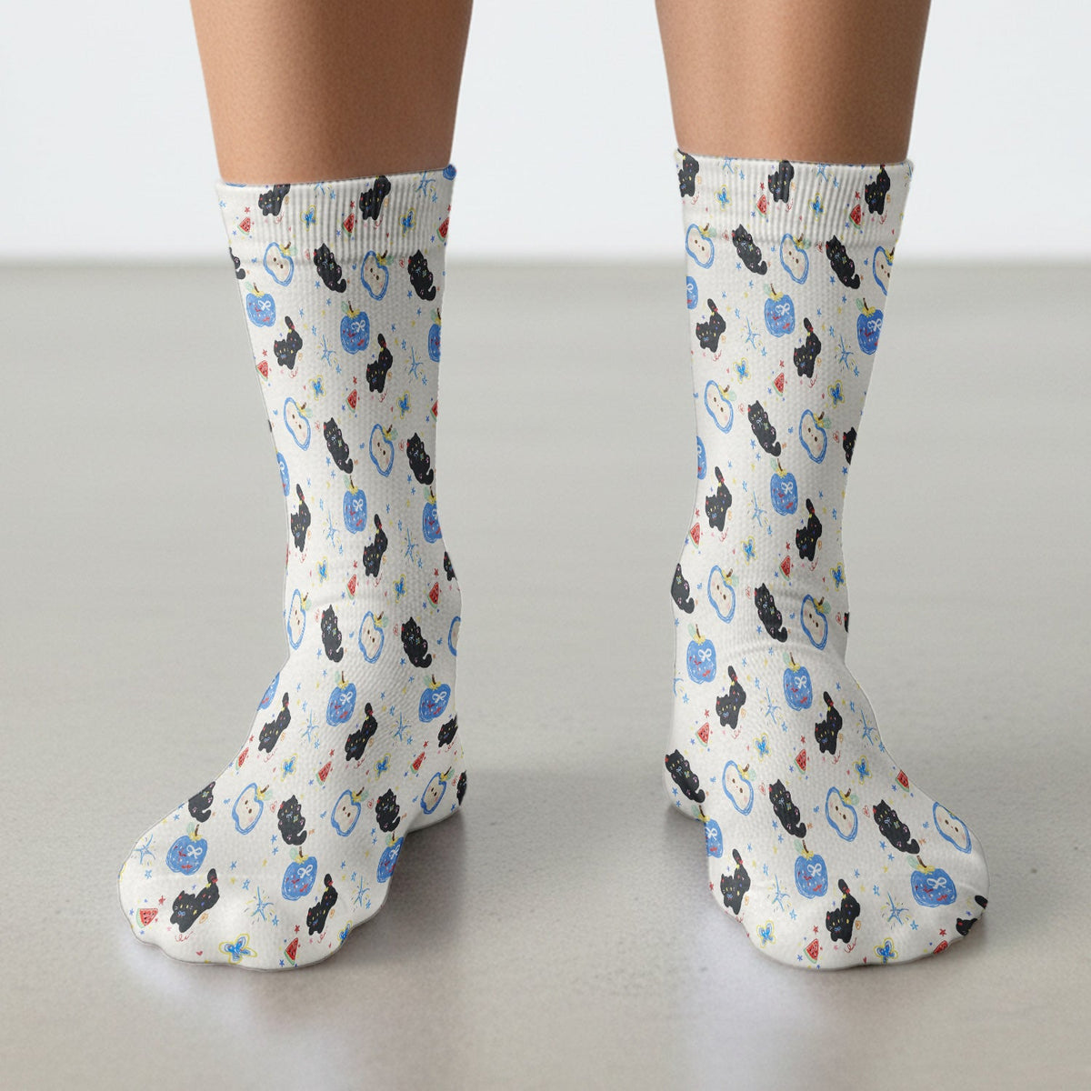 Cute Black Cat Apple Nurse Socks