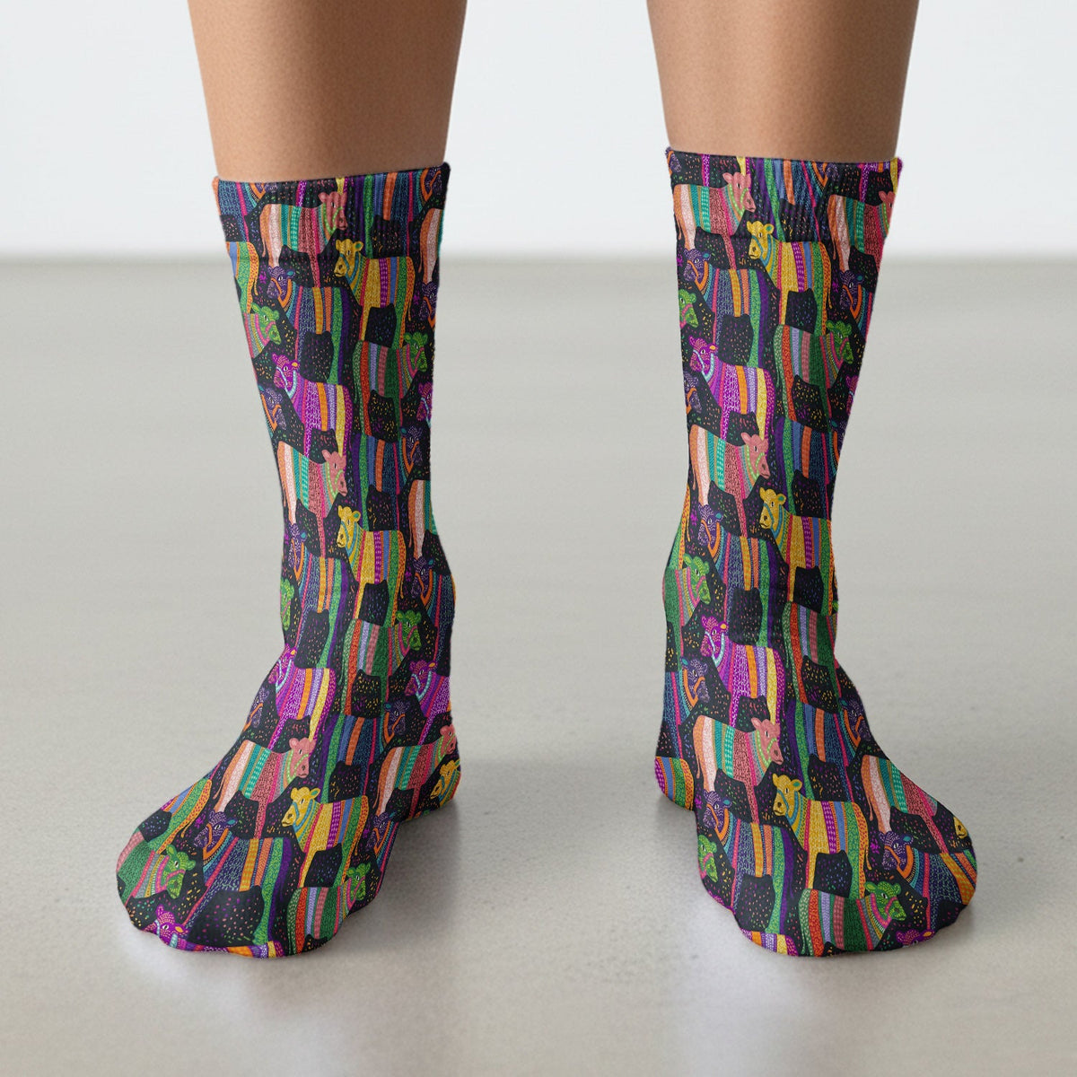 Vibrant Patchwork Rainbow Cow Nurse Socks