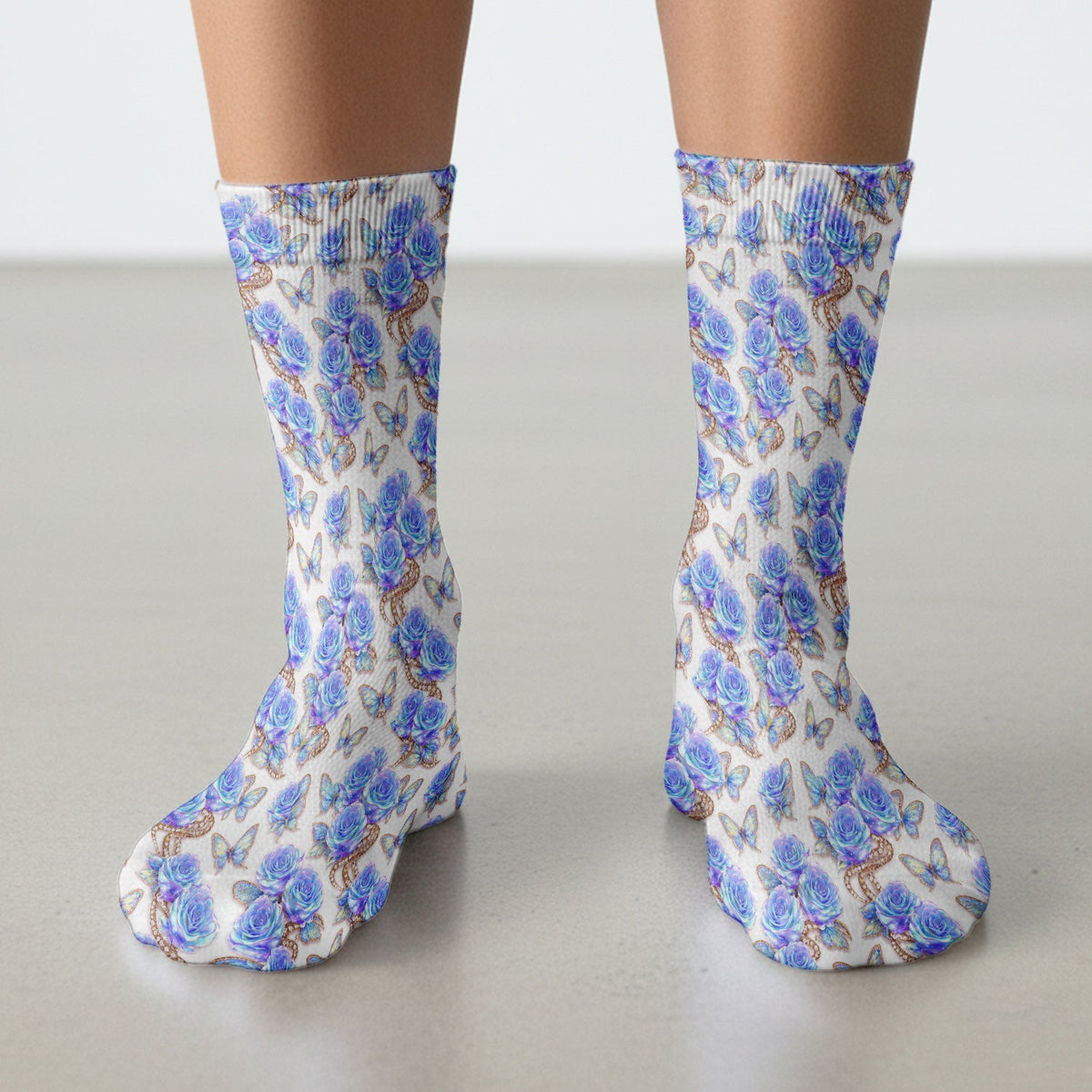 Blue Rose Butterfly Floral Nurse Socks