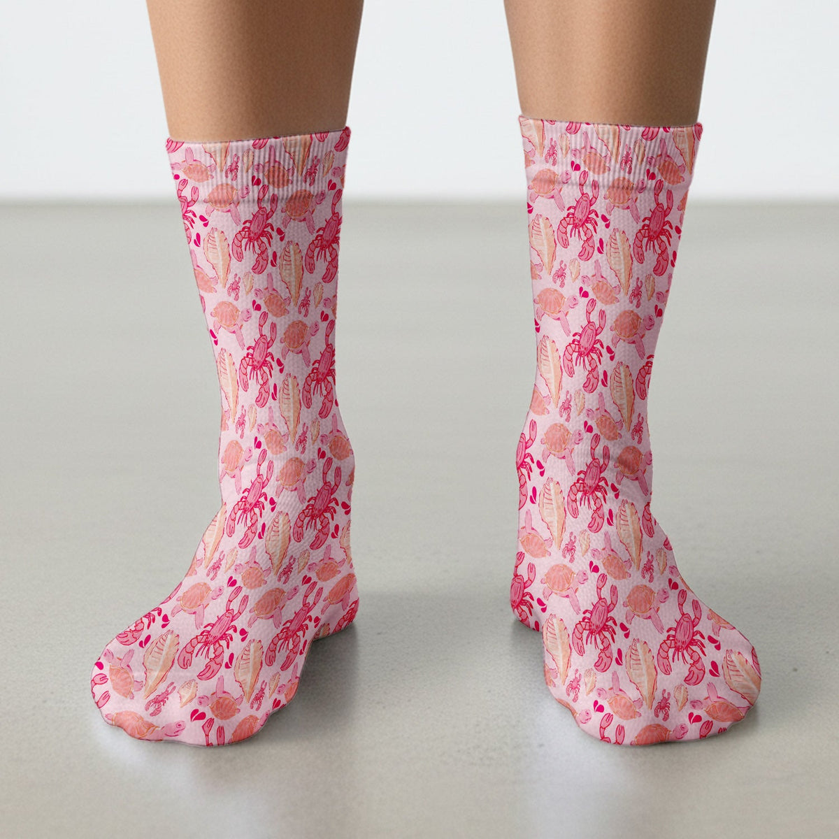 Pink Sea Turtle Lobster Shell Nurse Socks