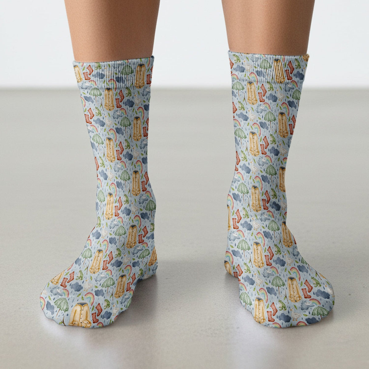 Rainy Day Ducks & Frog Nurse Socks