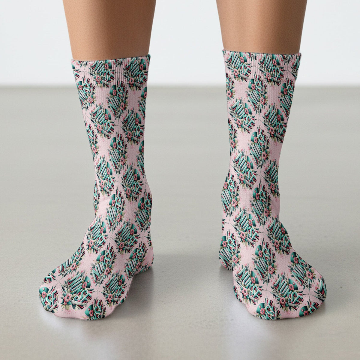 Typography Floral Nurse Socks