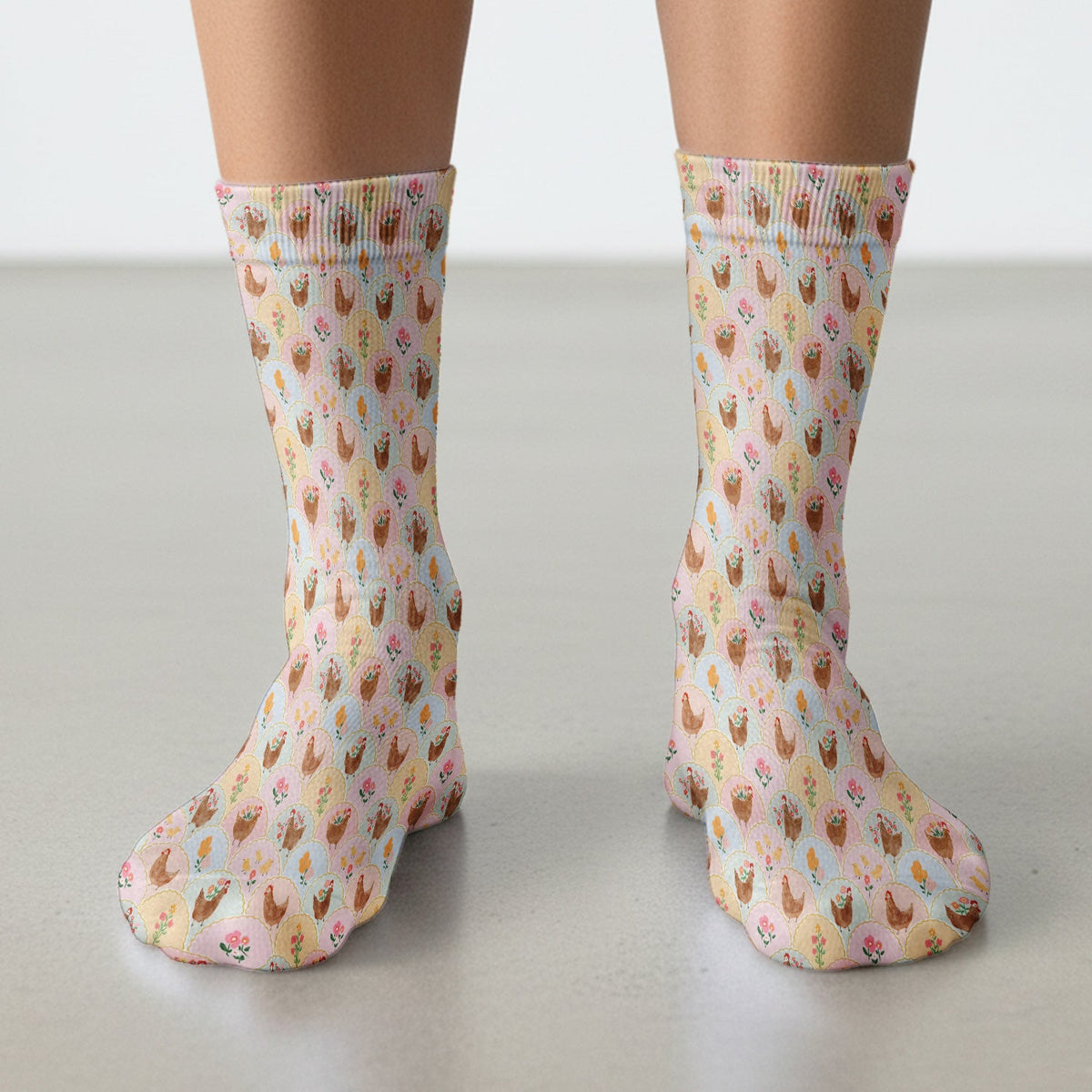 Pastel Chicken Floral Nurse Socks