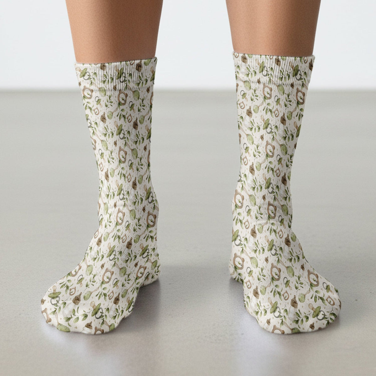 Cute Baby Bottle Greenery Nurse Socks