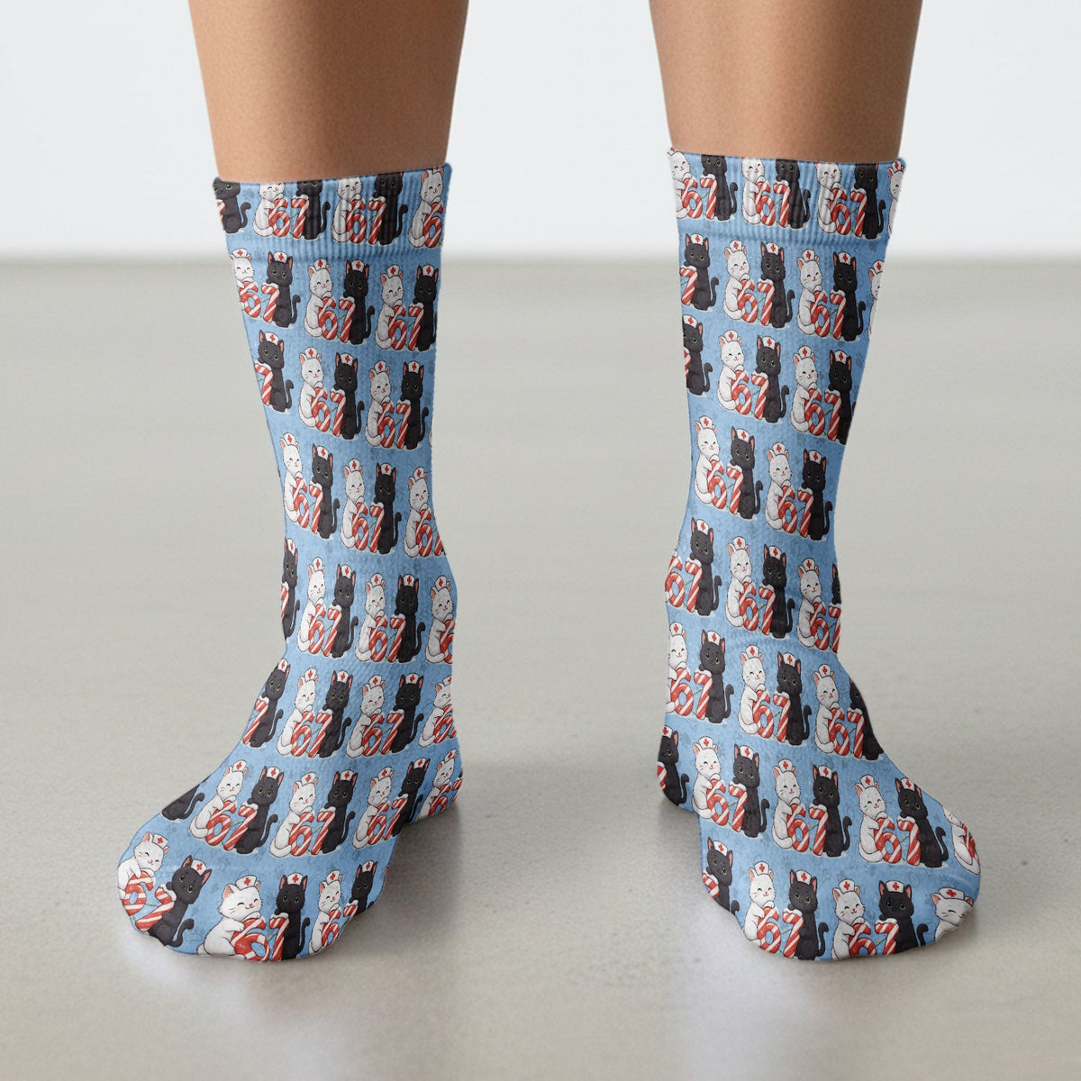 Xmas Cat Six Seven Nurse Socks