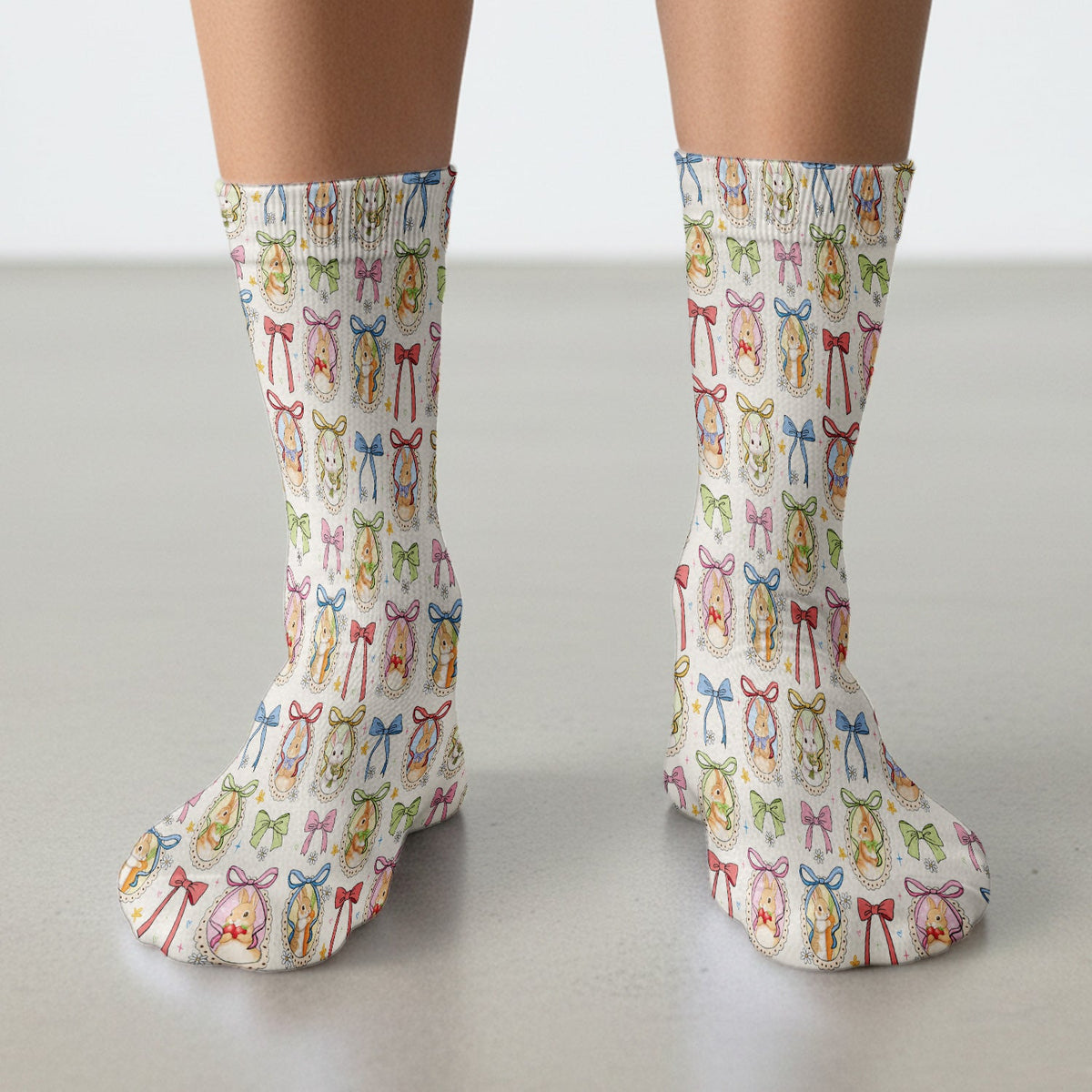 Bunny Cameo Bow Nurse Socks - Easter Gift