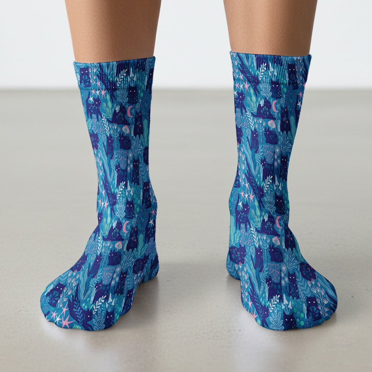 Adorable Celestial Cat Moon Star Nurse Socks