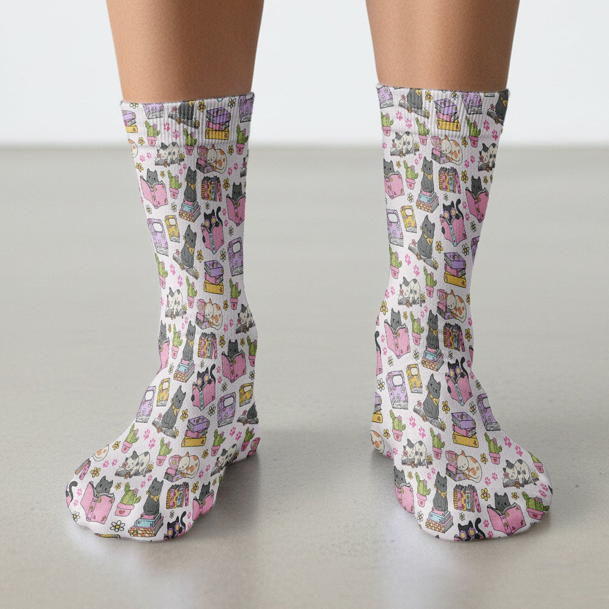Cat Book Cactus Nurse Socks