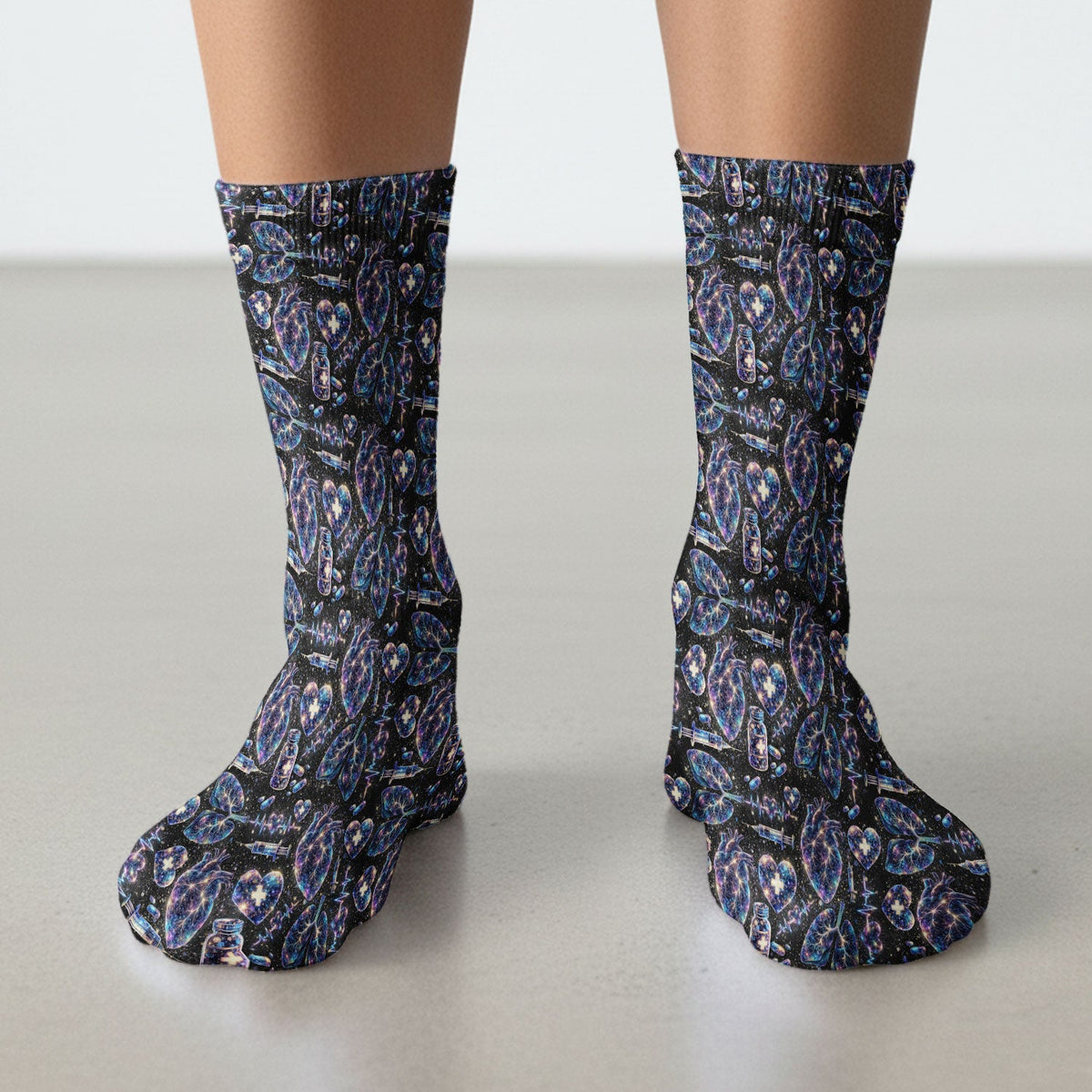 Galaxy Anatomical Heart Lung Syringe Nurse Socks