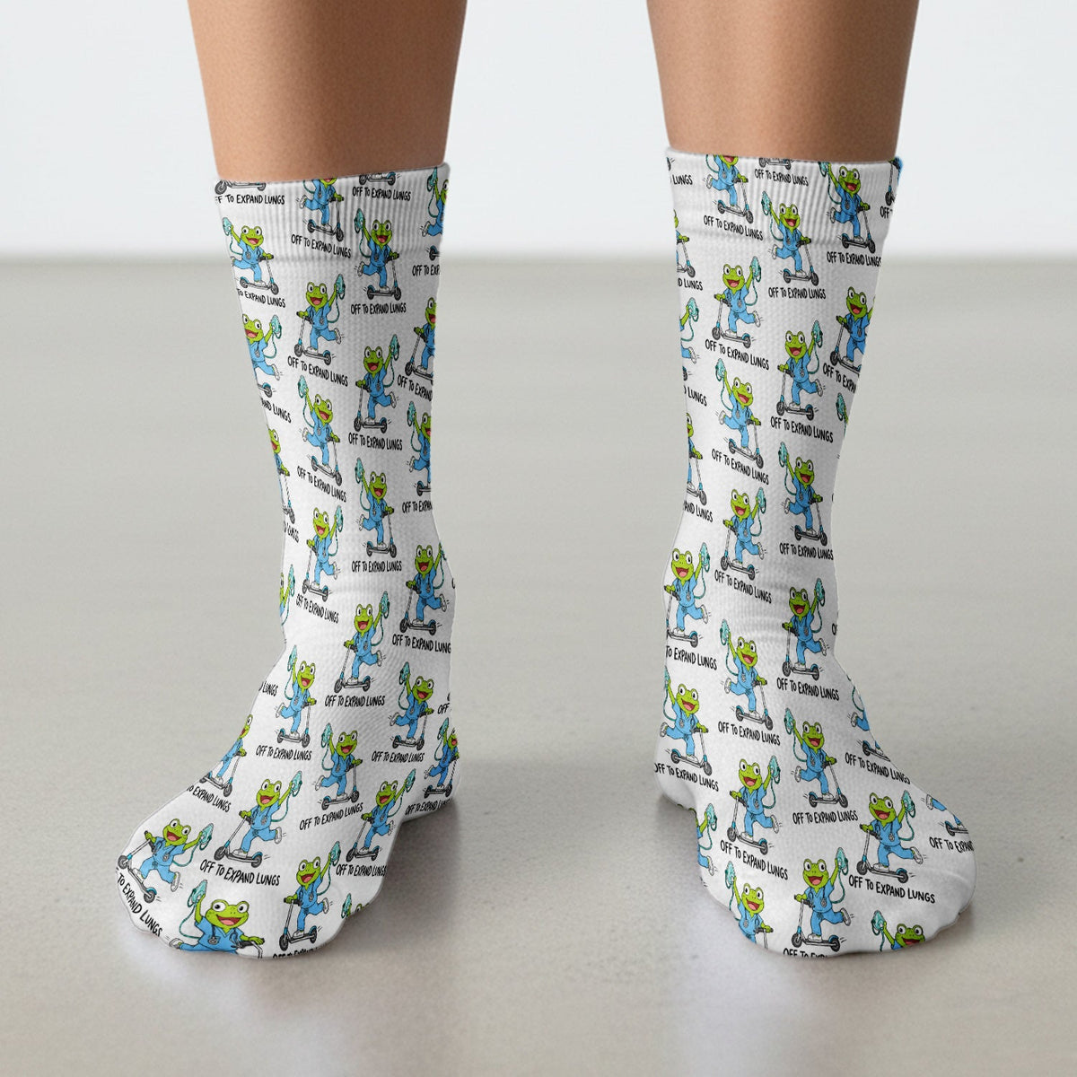 Off To Expand Lungs Frog Nurse Socks