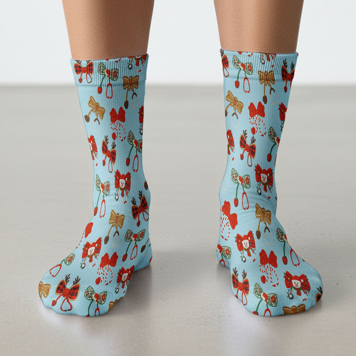 Christmas Stethoscope Bow Nurse Socks