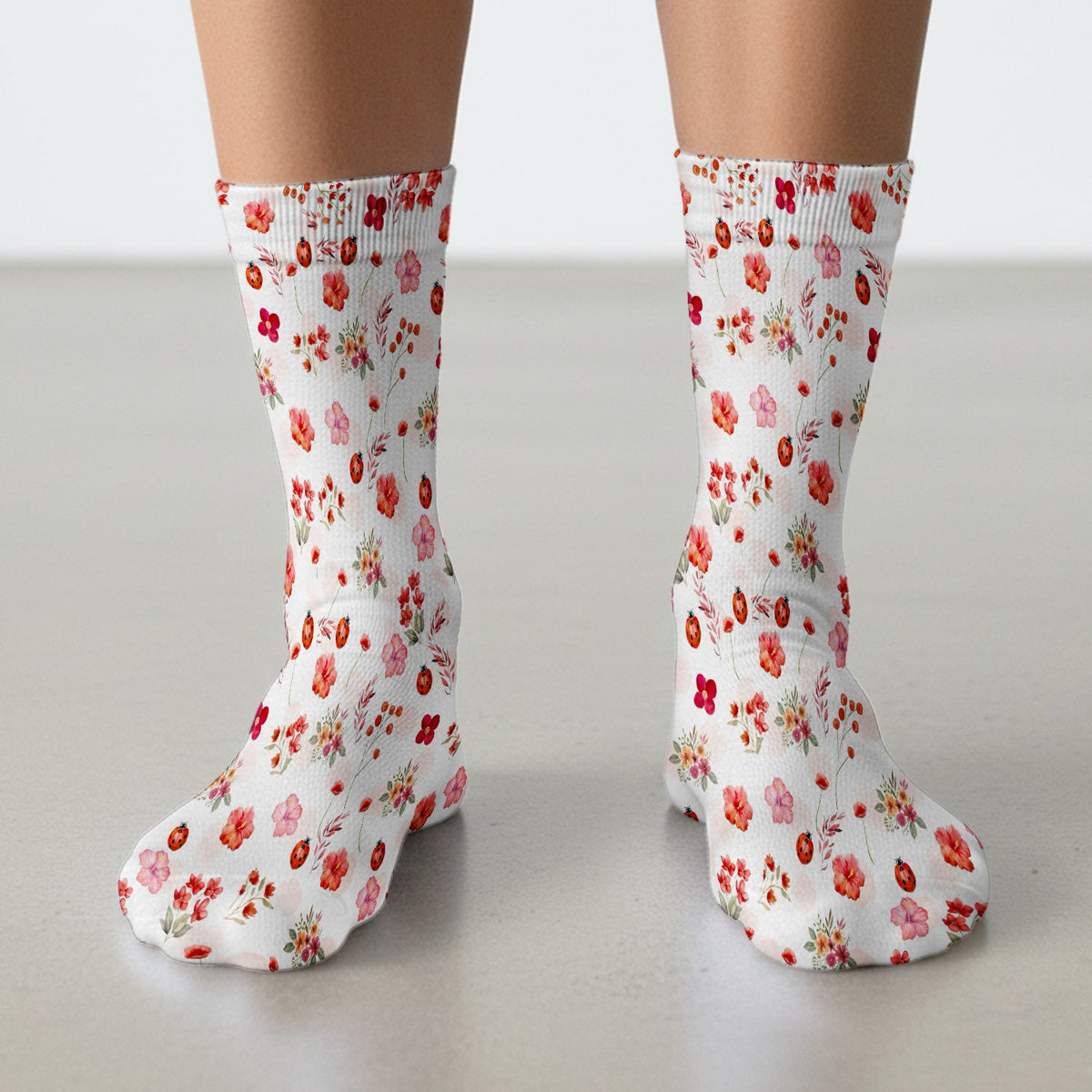 Red Ladybug Floral Garden Nurse Socks