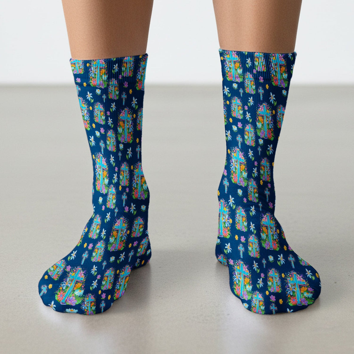 Christian Floral Cross Spring Nurse Socks