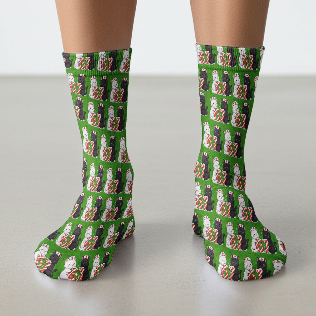 Xmas Cat Six Seven Nurse Socks