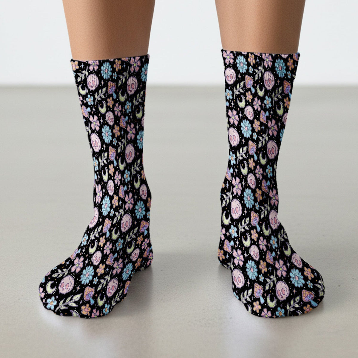 Neon Skull Mushroom Floral Nurse Socks