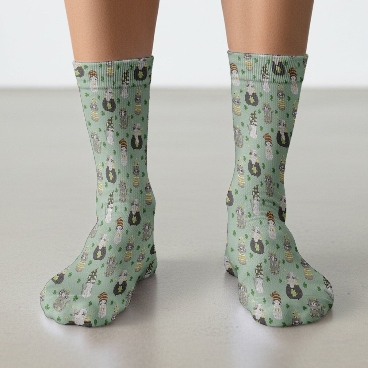 St Patrick Lucky Cat Shamrock Nurse Socks