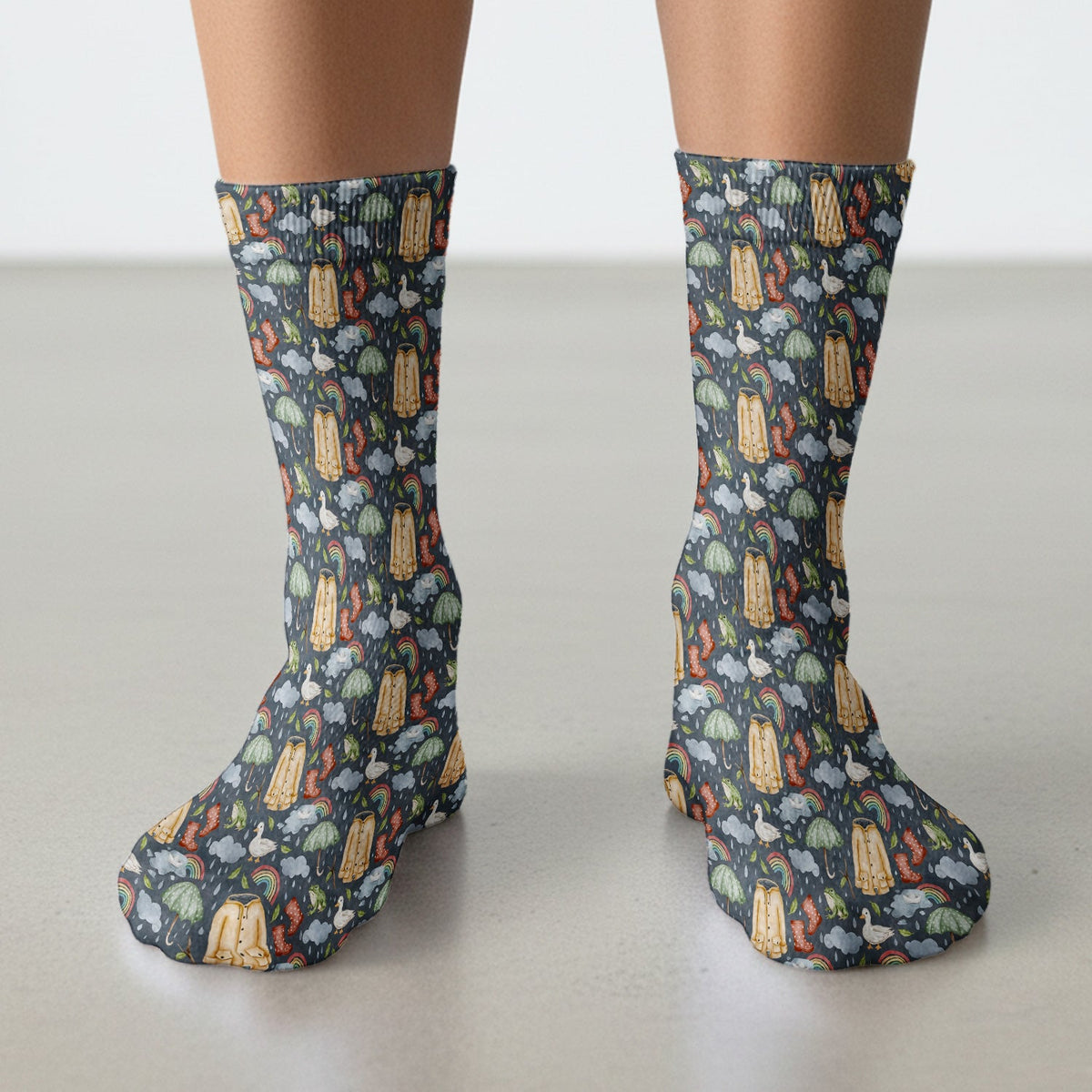 Rainy Day Ducks & Frog Nurse Socks
