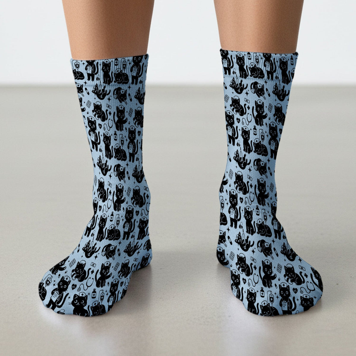 Cute White Black Cat Nurse Socks