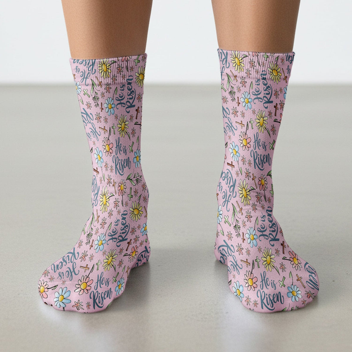 Risen Cross Flower Nurse Socks - Easter Gift