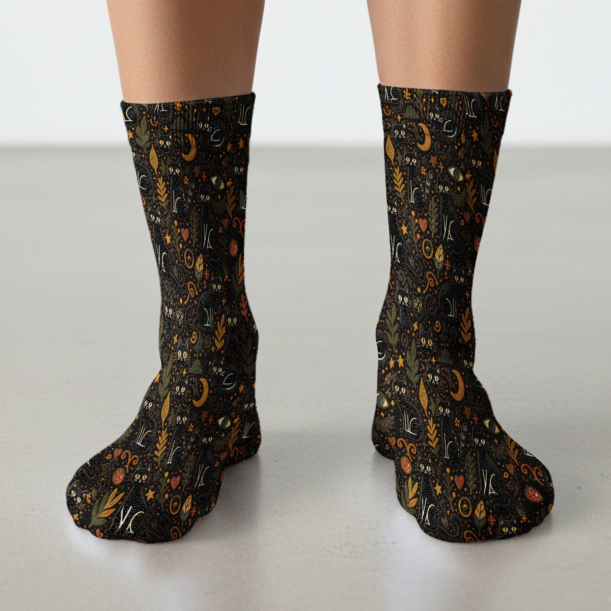 Mystic Black Cat Celestial Nurse Socks