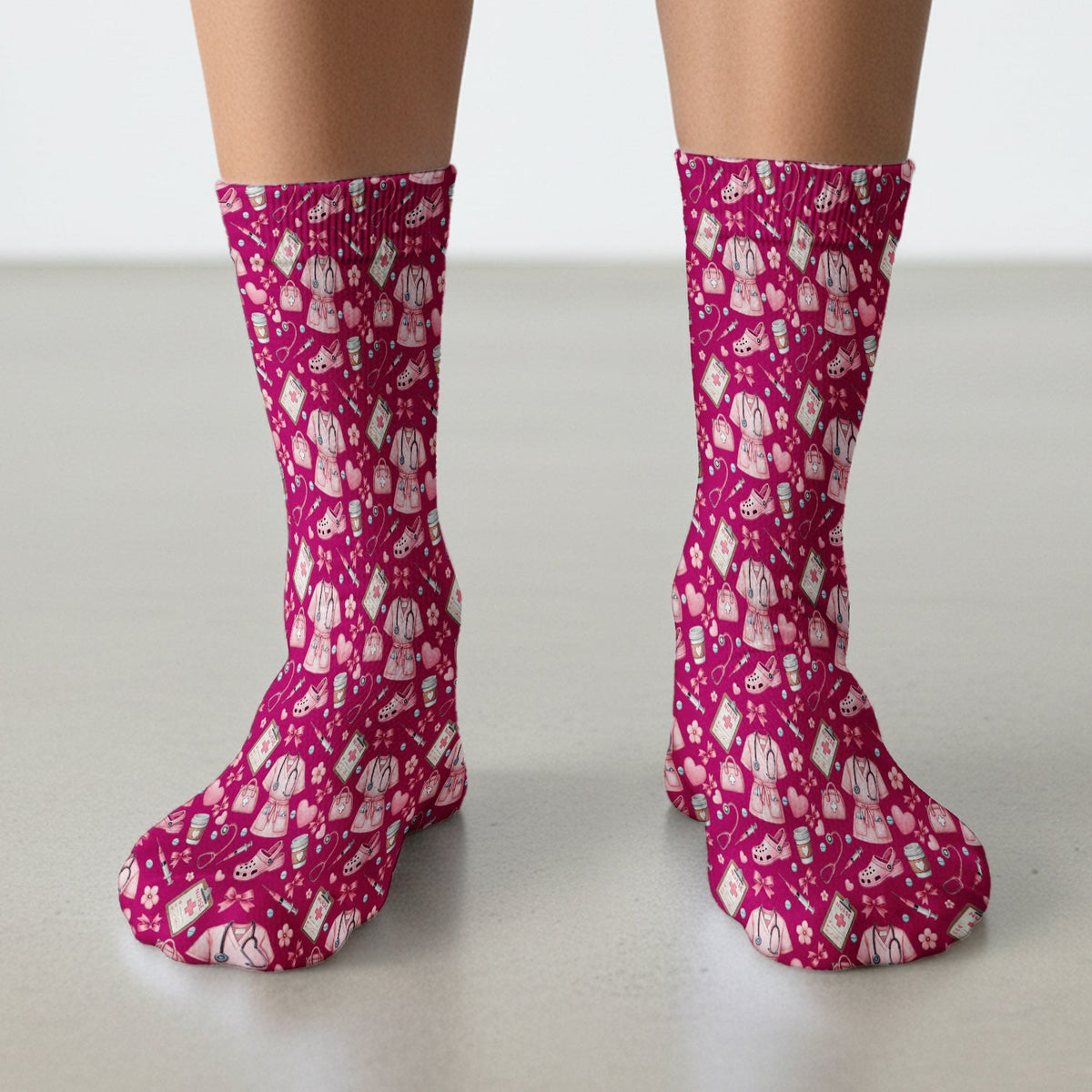 Valentine Pink Nurse Icons Socks