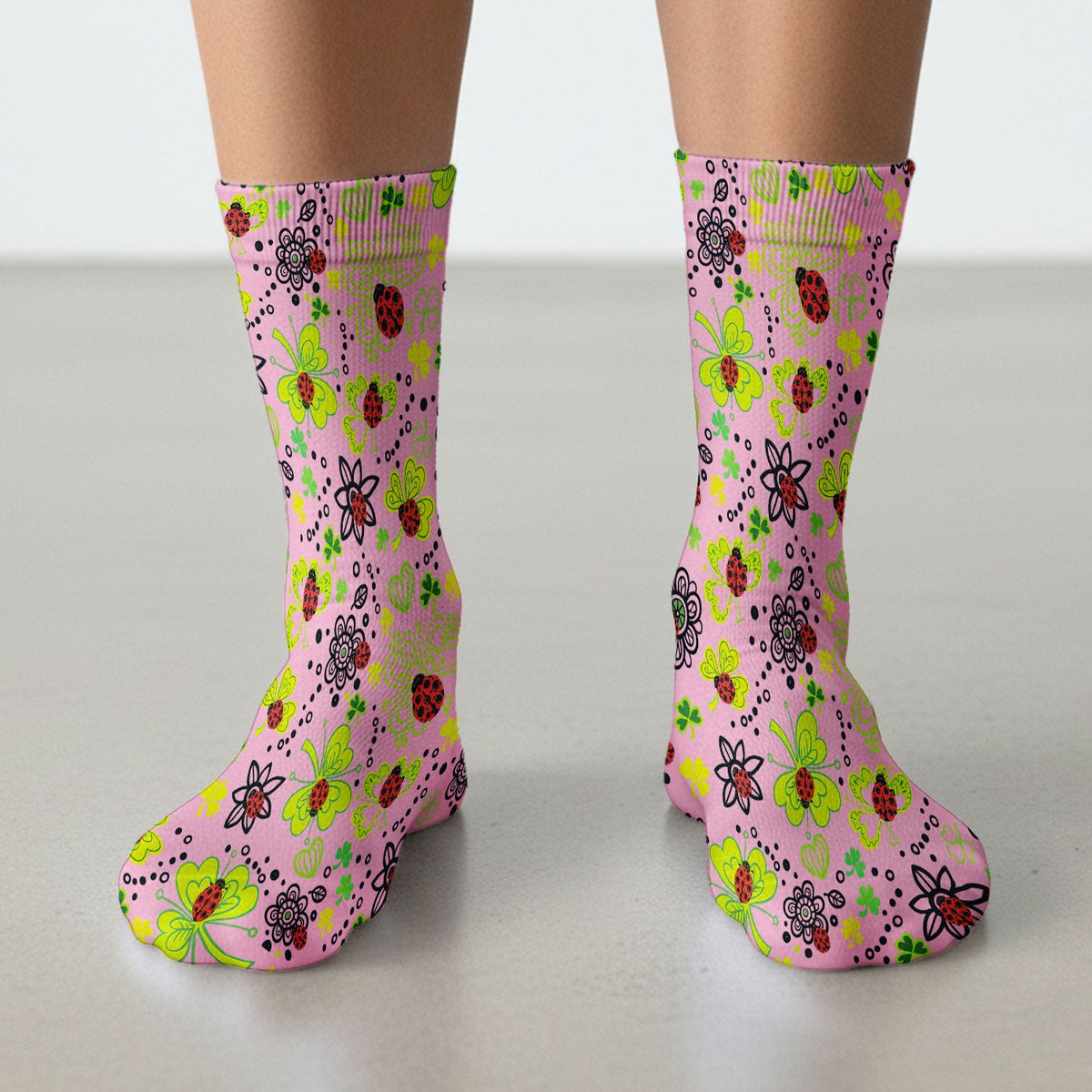 Ladybug Clover Floral Nurse Socks